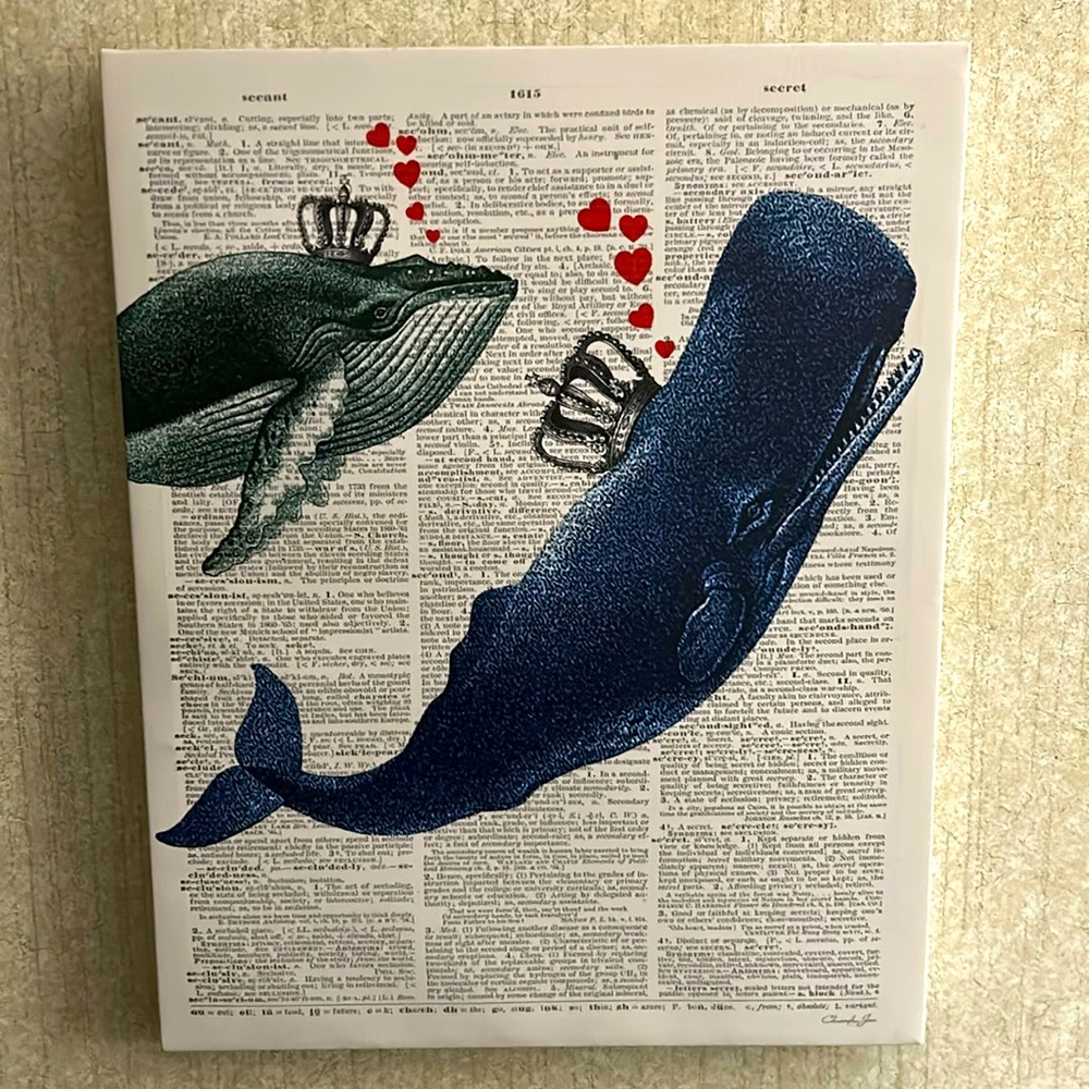 Blue & Green Whale Panting | Dictionary Art | Wall Decor